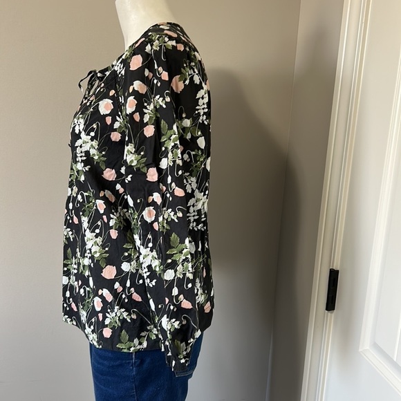 J Crew Point Sur Peasant Top Liberty London Art Fabric Poppy Dream Black Sz XS - Picture 8 of 16